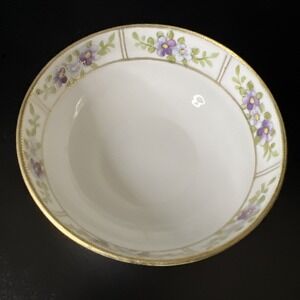 Nippon Berry Snack Bowl With Hand Painted Gold purple Floral Detail On Porcelain